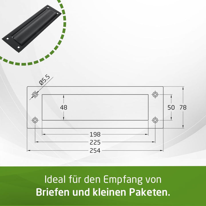 Amig - Briefkastenschlitz Schwarz Mod. 1 - Klappe für Wände oder Türen - Briefsammler mit Stahldecke