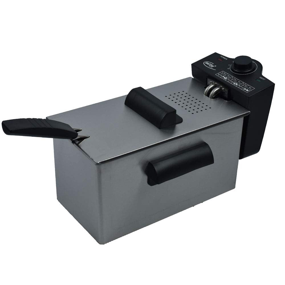 Elta Edelstahl Fritteuse DF-2100 (3L, Edelstahl Gehäuse, beschichteter Öl Tank, Frittier-Korb mit Gr