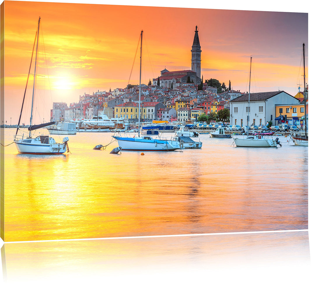 Pixxprint Kroatische Hafenstadt / 100x70cm Leinwandbild bespannt auf Holzrahmen/Wandbild Kunstdruck