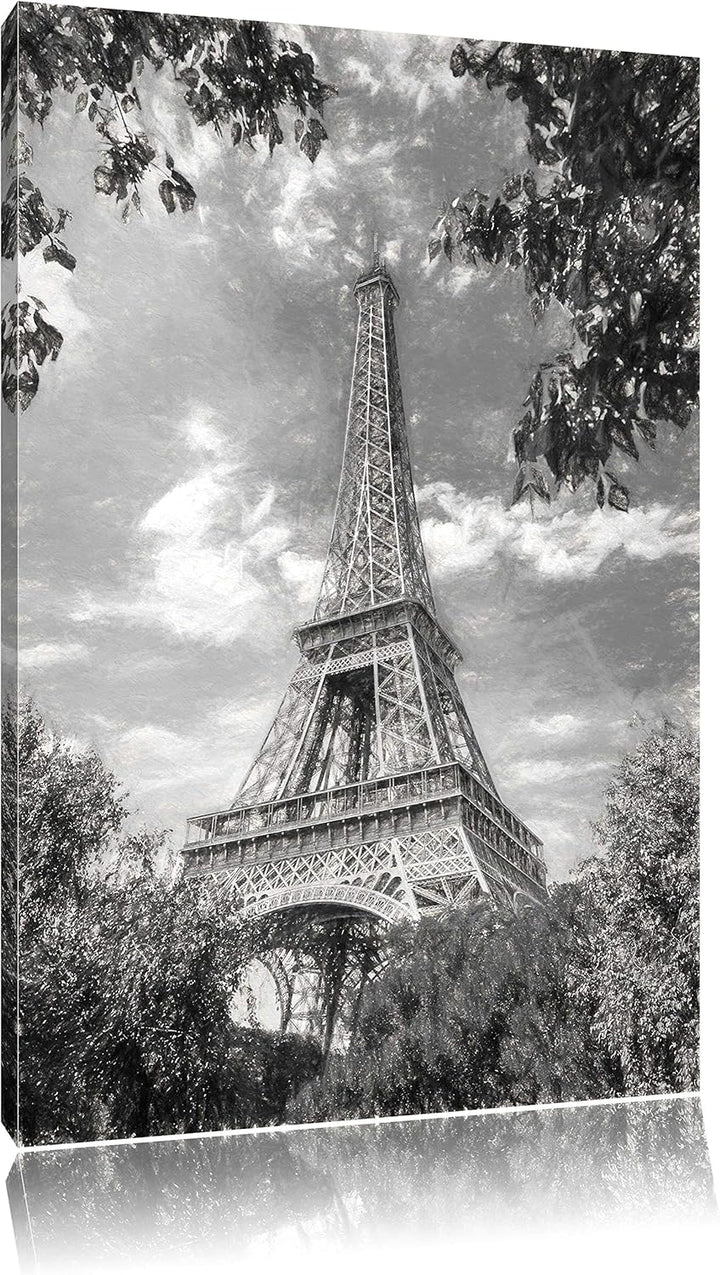 Pixxprint Eifelturm in Paris Kohle Effekt, Format: 100x70 auf Leinwand, 100x70