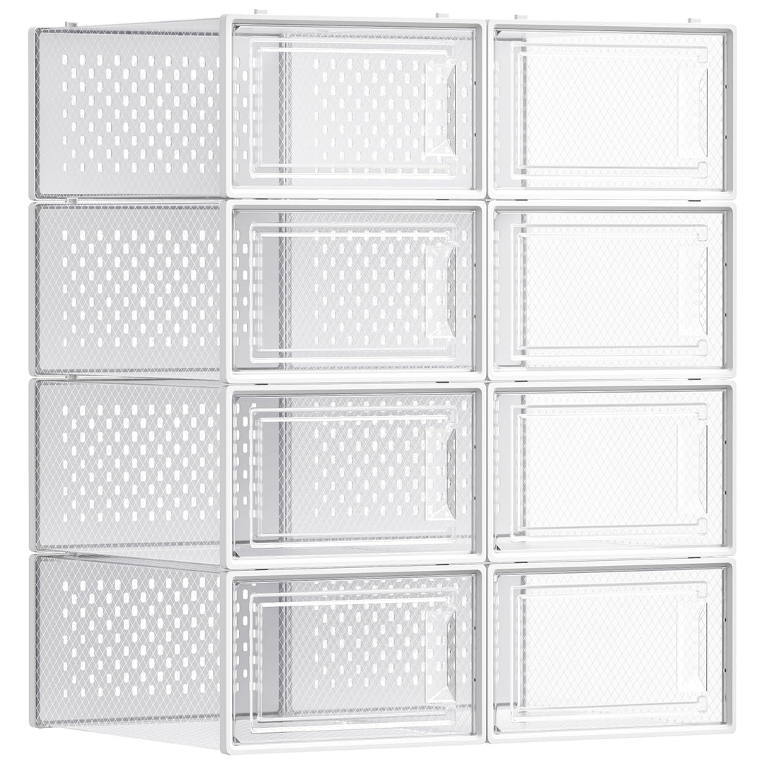 SONGMICS Schuhboxen, 8er Set, Schuh-Organizer aus Kunststoff, faltbar und stapelbar, für Schuhe bis