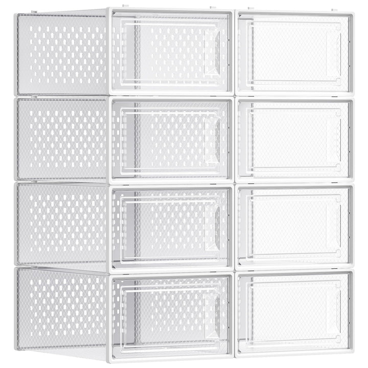 SONGMICS Schuhboxen, 8er Set, Schuh-Organizer aus Kunststoff, faltbar und stapelbar, für Schuhe bis