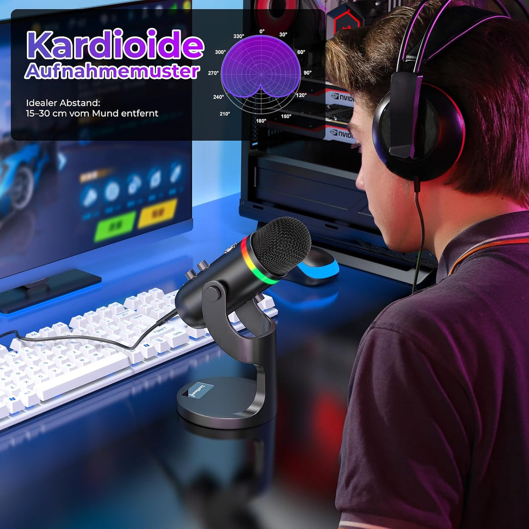zealsound USB Gaming Mikrofon, RGB-Tischmikrofon für PC &amp; iPhone Handy, Rauschunterdrückung &amp; Schnel