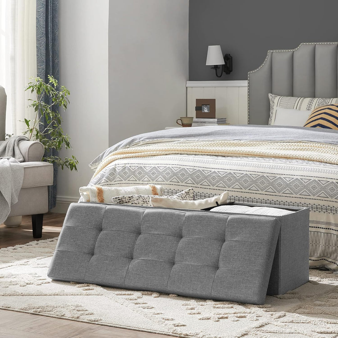 SONGMICS 110 cm Sitzbank mit Stauraum, 2er Set, klappbare Sitztruhe, Aufbewahrungsbox, Fussbank, hel