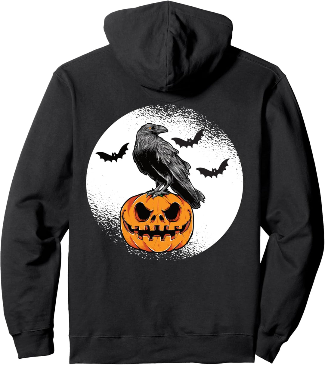 Halloween Kürbis Krähe Fledermaus Vollmond Gruselig Lustig Pullover Hoodie
