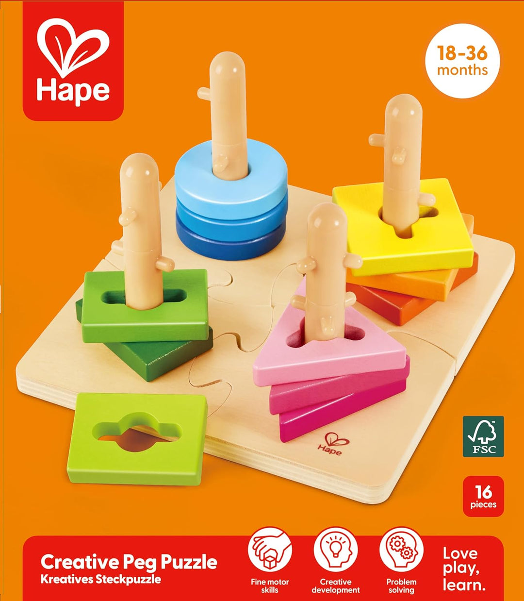 Hape Kreatives Steckpuzzle von Hape | Holz Stapelspiel Problemlösungspuzzle für Kleinkinder, Stapels