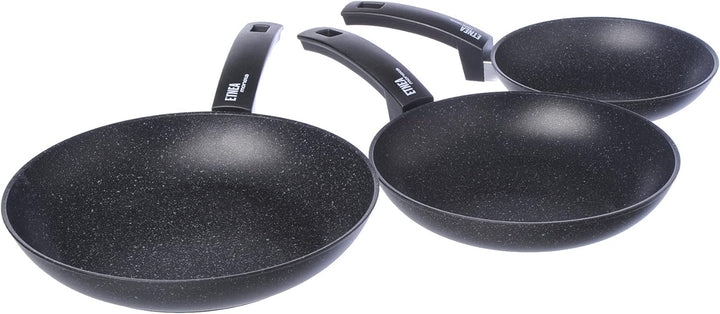Moneta Etnea Bratpfannen Set 20-24-28, Aluminum, Schwarz - Stein Optik, 28 cm/46 x 29 x 15 cm, Bratp