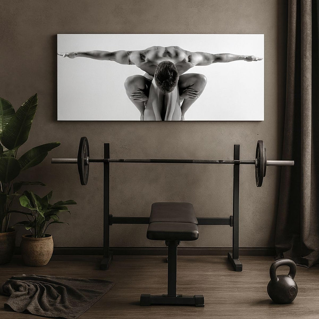 ARTTOR Bilder auf Leinwand 100x40cm Leinwandbild Modell Körper Muskeln Tätowierung Gross Wanddeko Bi