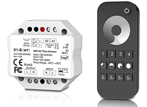 LEDUX Smart Funk-Dimmer-Schalter + WiFi - 230V WiFi Licht-Dimmgerät & TRIAC Lichtsteuerungsmodul - D