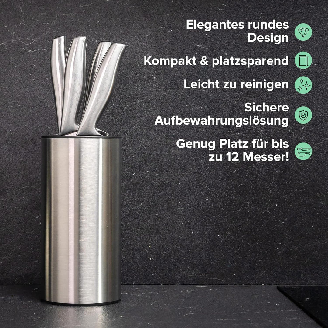 Coninx Edelstahl Messerblock ohne Messer - Moderner runder Messerblock mit flexiblen Lamellen - Univ