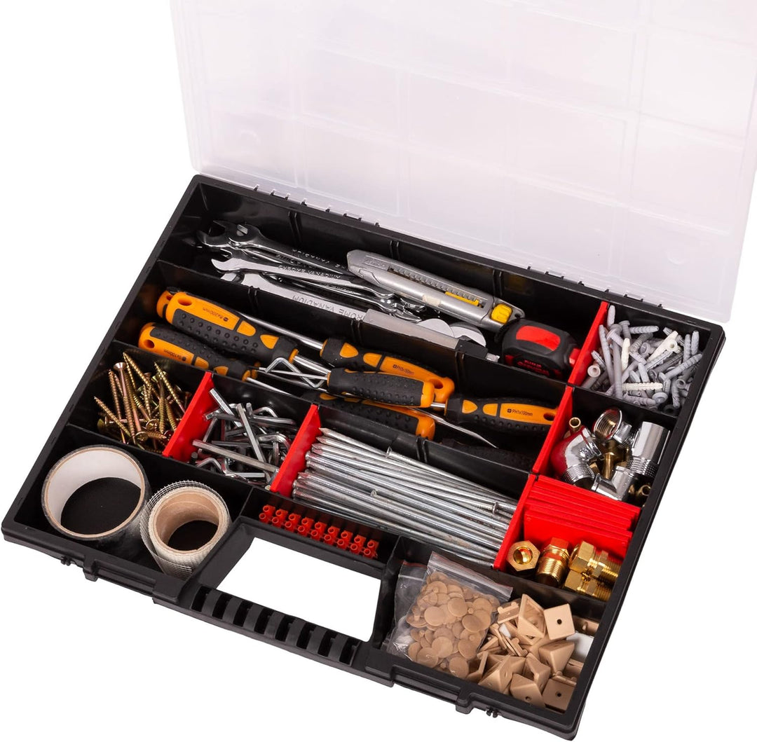 Mivos Sortimentskasten 20” mit Transparent Deckel - Aufbewahrungsbox 490 x 390 x 65 mm - Sortierkast
