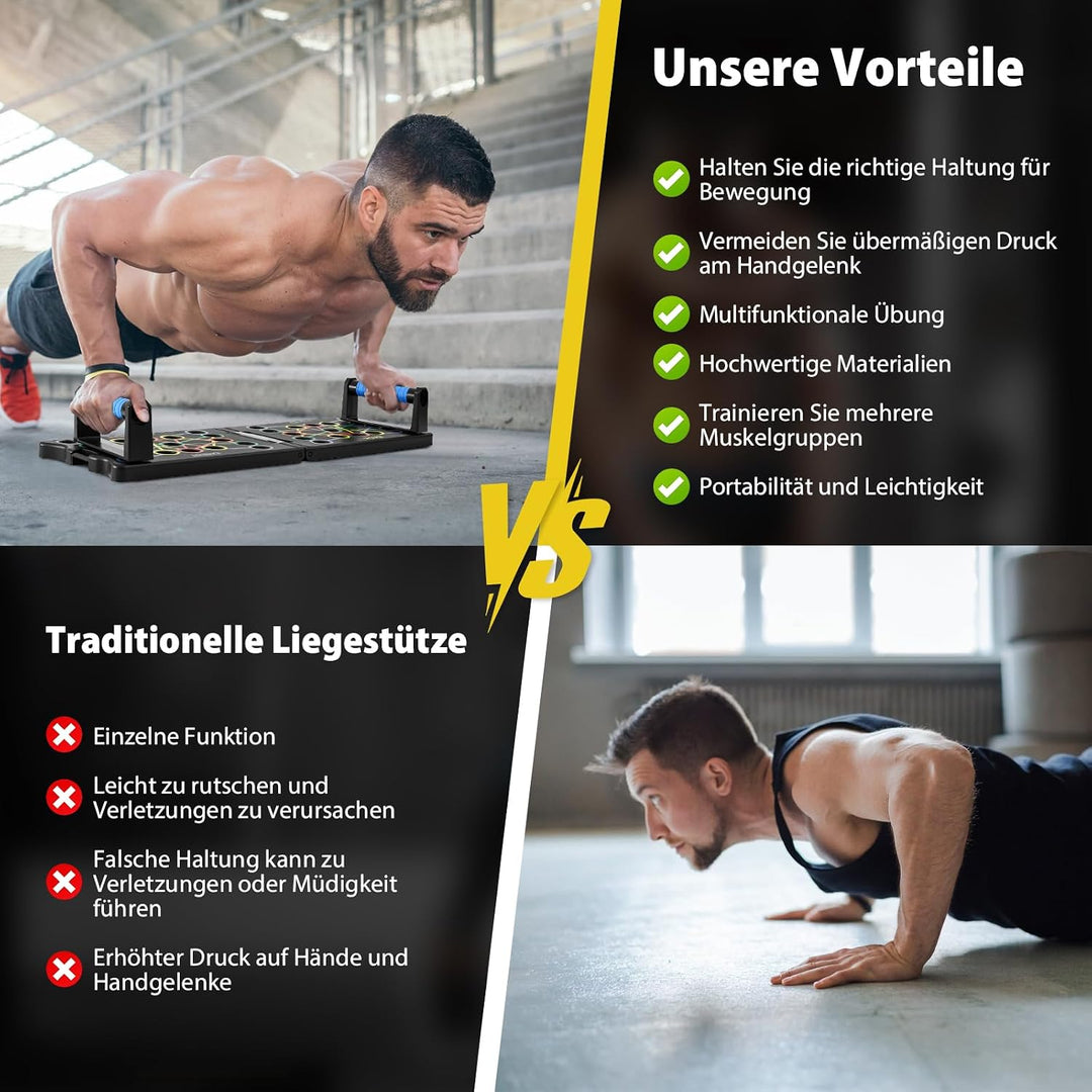 Multifunktions Liegestützgriffe 24 In 1, Liegestütze Brett Push Up Board mit Handgriff, 2 Elastische