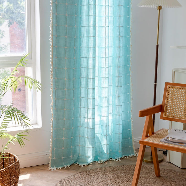 Sutuo Home Boho-Vorhang, Plaids für Schlafzimmer, halbverdunkelnd, Leinen, Bauernhaus-Quasten, Fenst