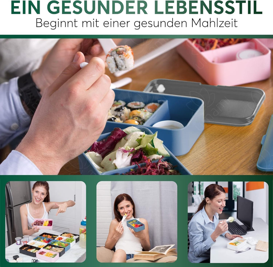 Umami All-in-1 1,2L Bento Lunchbox Erwachsene mit Besteck, 2 Saucenbehältern als Brotdosen Salat, Sn