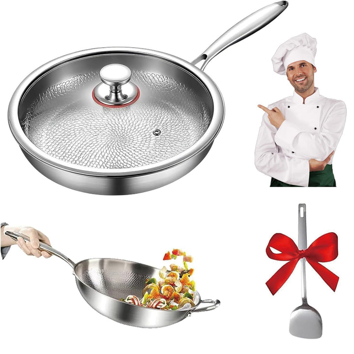 Titan Pfanne Unbeschichtet,Titanium Hammered Pan Pro mit Deckel Spatel 26CM | Pfanne Aus Reinem Tita