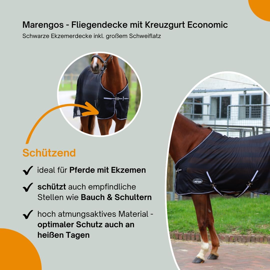 Marengos - Fliegendecke mit Kreuzgurt Economic | Schutz vor Insekten & Plagegeistern | Ekzemerdecke