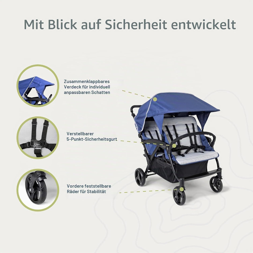Gaggle By Foundations Odyssey 4-Sitzer-Vierlingskinderwagen, 4-Sitzer-Kinderwagen für die Kindertage
