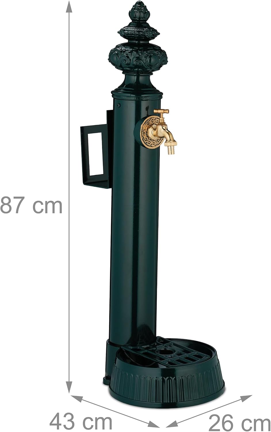 Relaxdays Standbrunnen antik, Wasserhahn & Becken, HxBxT: 87x26x43 cm, Wasserzapfsäule mit Schlauchh