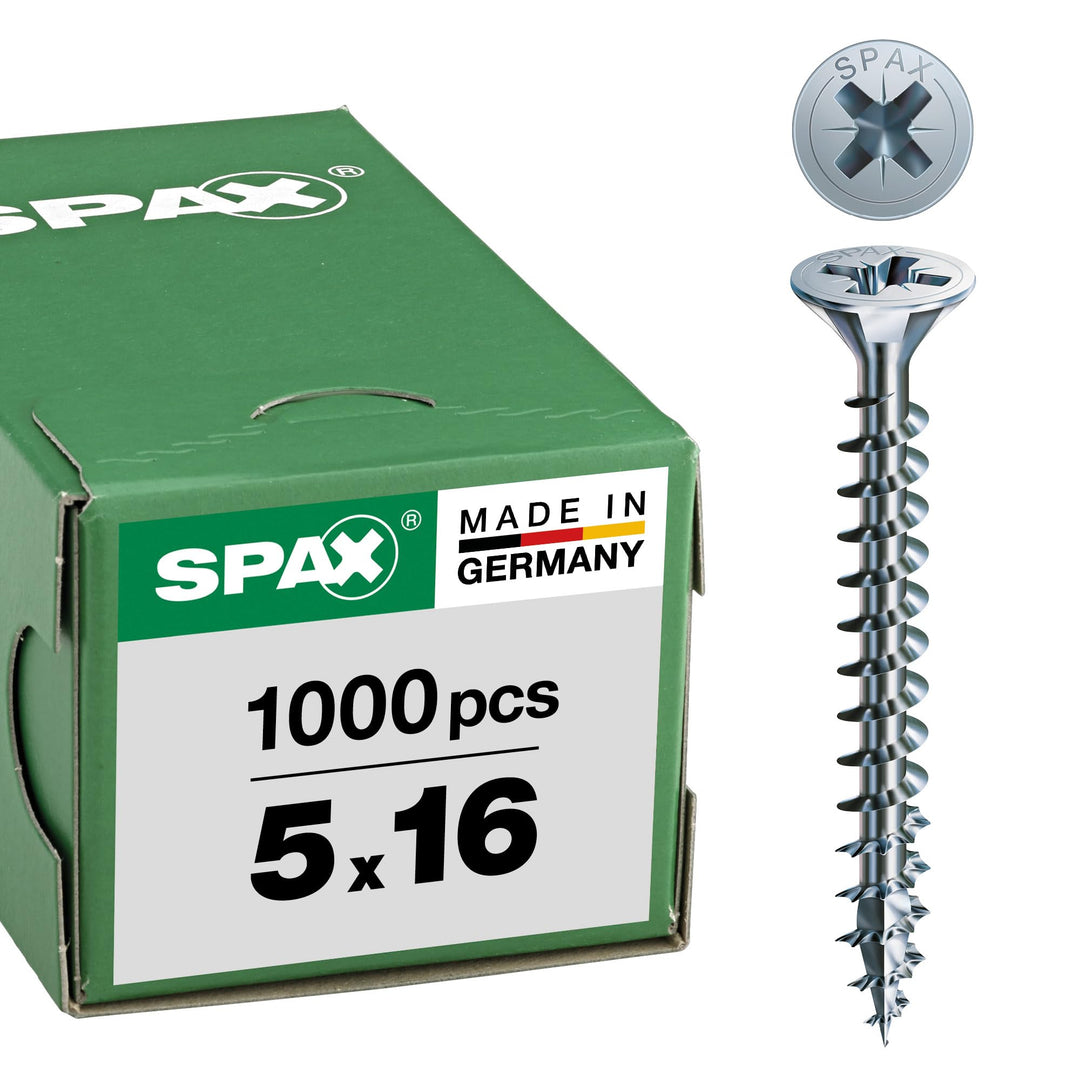 SPAX Universalschraube, 5,0 x 16 mm, 1000 Stück, Kreuzschlitz Z2, Senkkopf, Vollgewinde, 4CUT, WIROX