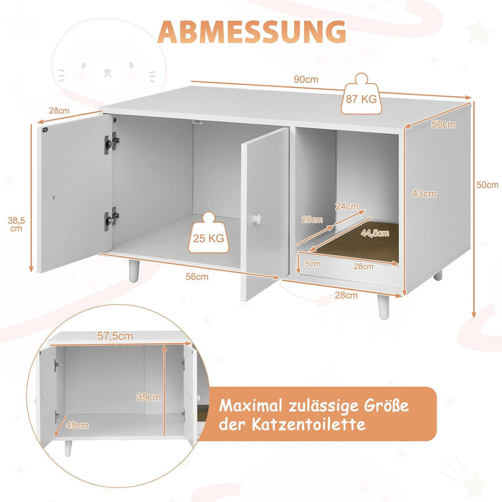 COSTWAY Katzenschrank für Katzentoilette, 2 in 1 Beistelltisch Katzenhaus, Katzenklo Schrank mit Kra