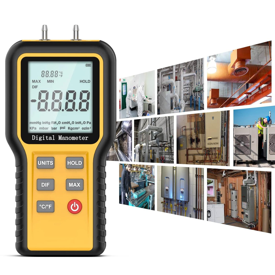 BTMETER Manometer Gas Air Pressure Meter, Dual Port Manometro Pressure Differential Gauge, for HVAC