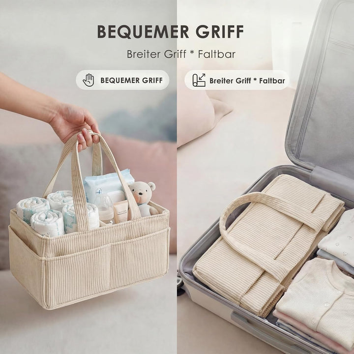 Wickeltisch Organizer, Wickelkorb für die Wickelstation,Cord Stilvoller Wickelorganizer für Babybeda