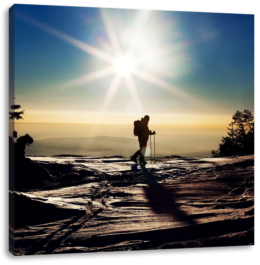 Pixxprint Wintersport Sonnenuntergang Ski als Leinwandbild/Grösse: 70x70 cm/Wandbild/Kunstdruck/fert