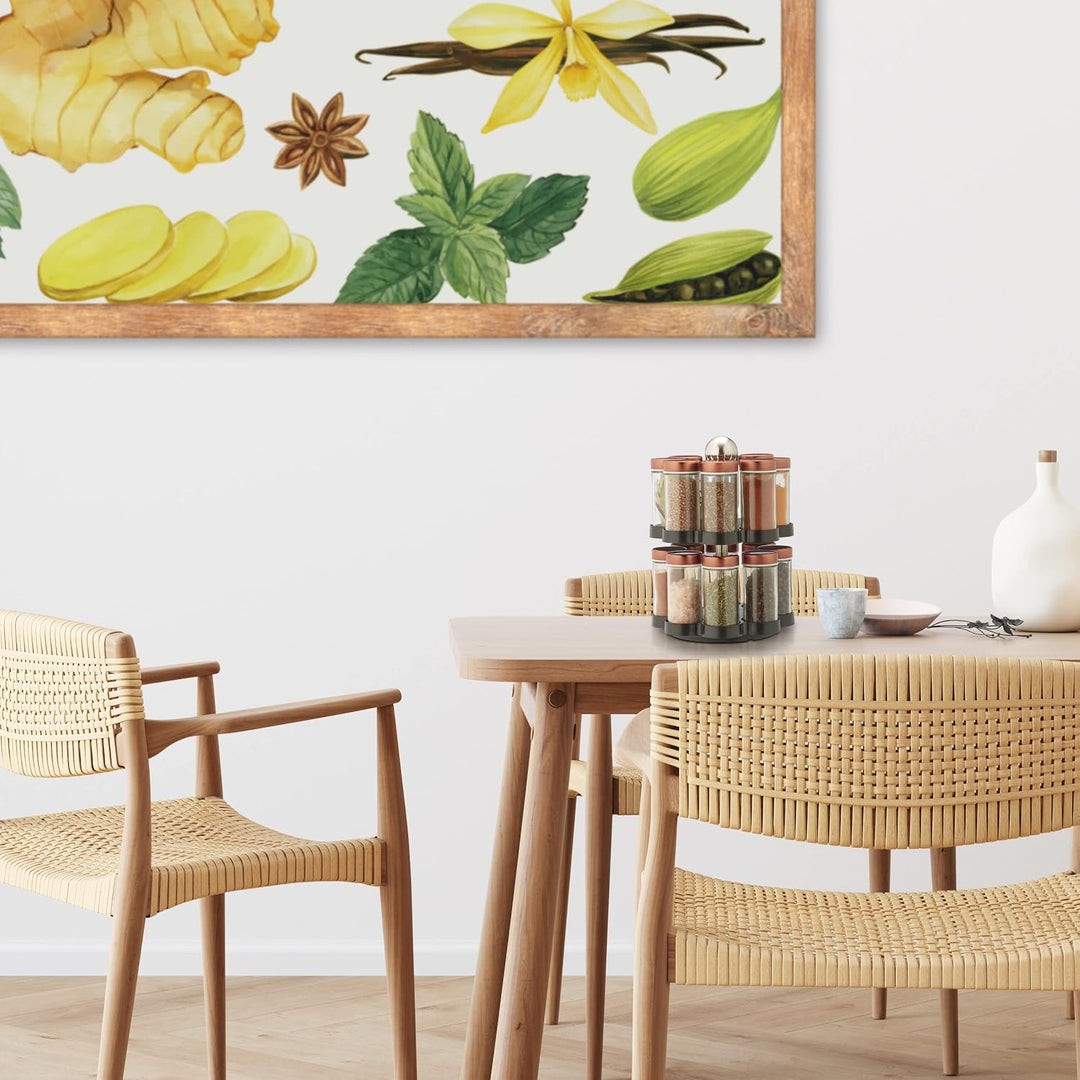 Relaxdays Gewürzkarussell, 16 Gewürzgläser mit Streueinsatz, 360° drehbar, Edelstahl &amp; Glas, HxD: 26