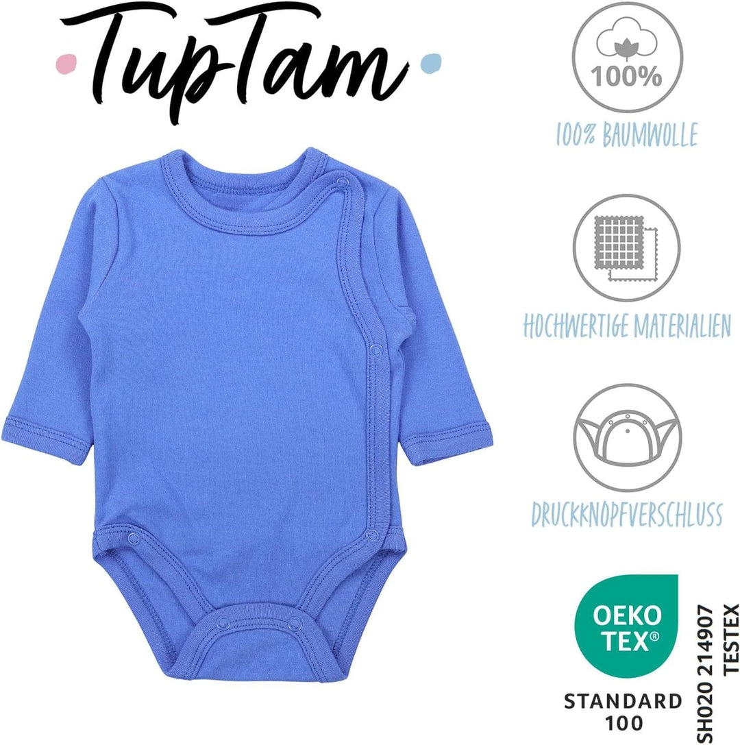 TupTam Baby Unisex Langarm Wickelbody Print/Uni 5er Pack 56 Junge 6, 56 Junge 6
