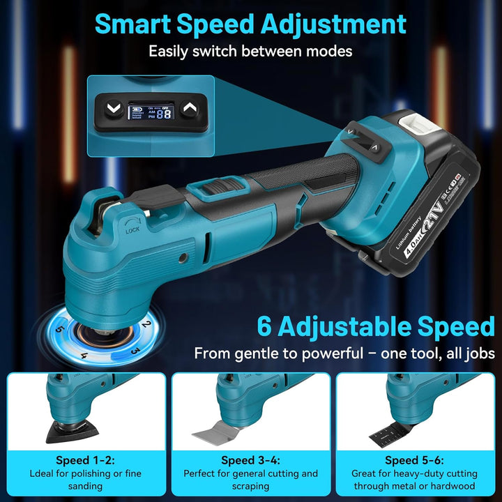 Multifunktionswerkzeug für Maa-kita 18V 21V Akku, 2× 4.0Ah Akku Multitool 6 Stufige +Automodus 8000–