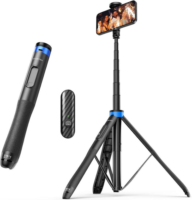 ATUMTEK 130CM Selfiestick, Bluetooth Selfie-Stick mit Hochbelastbarem Aluminium und Rutschfesten Dre