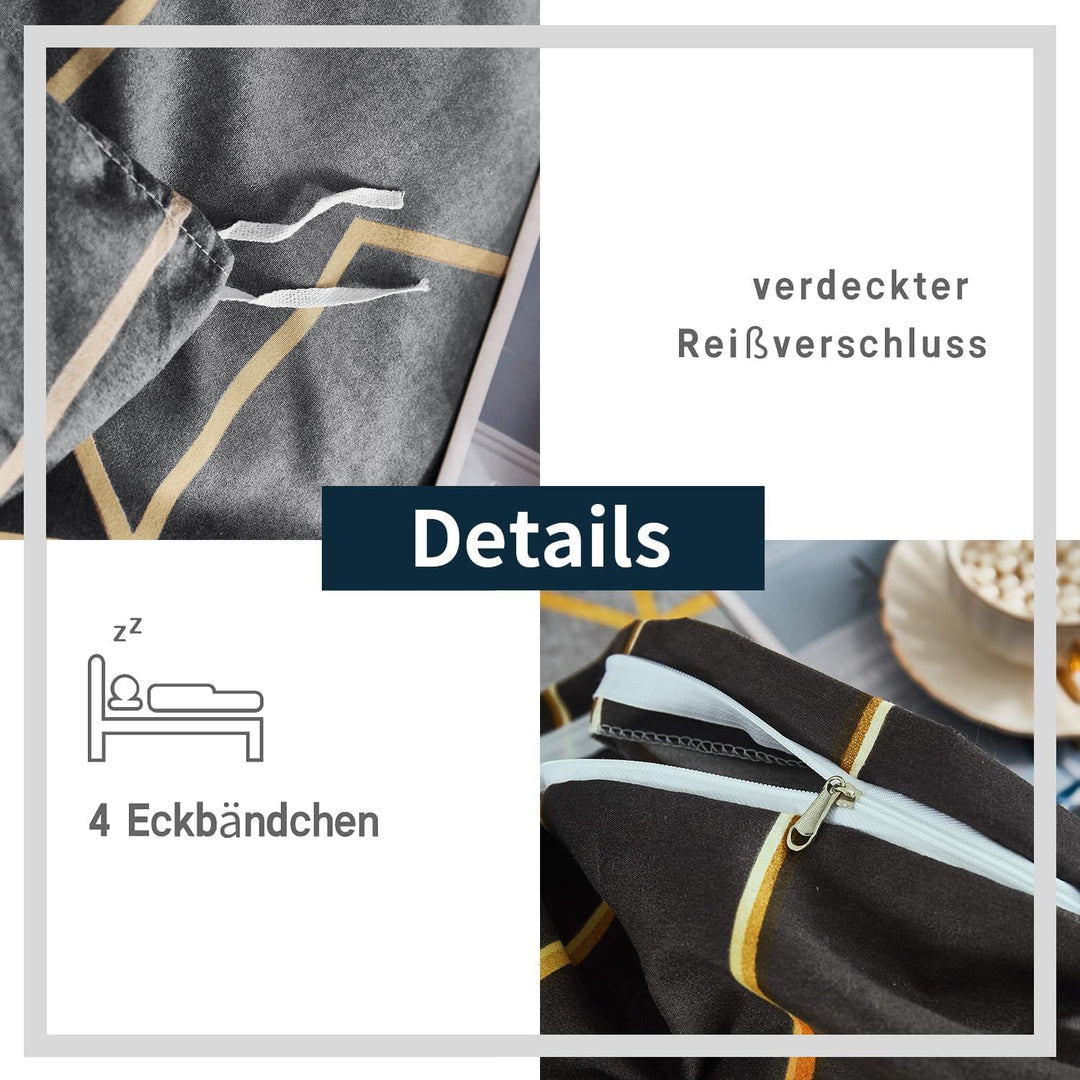 Freyamy Grau Bettwäsche 220x240 cm Marmor Geometrisch Wendebettwäsche Vintage Kariert Microfaser Dop