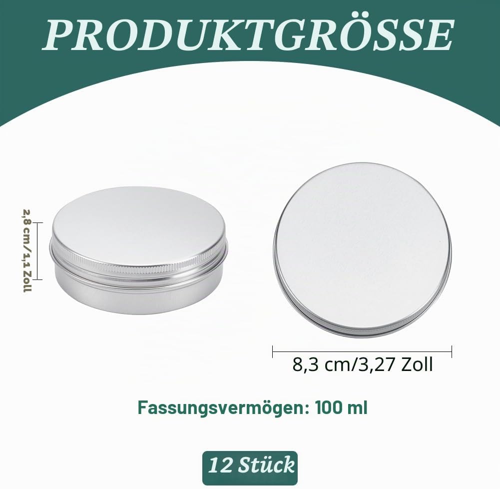 BENECREAT 12 Stücke 100 ml Aluminium Zinn Gläser, Runde Aluminium Blechdosen Kosmetische Behälter mi