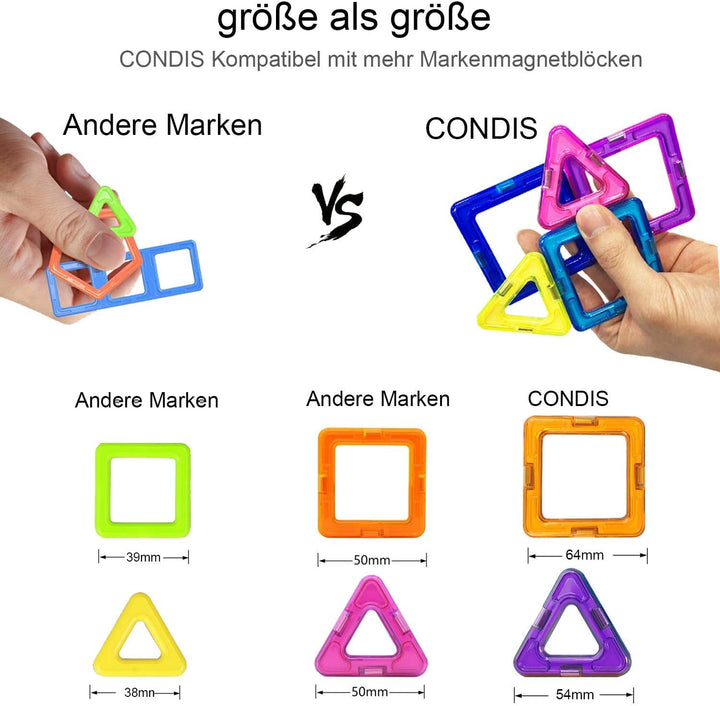 CONDIS Magnetische Bausteine 120 Teile, Magnetspielzeug Magneten Kinder Magnetbausteine Magnet Spiel