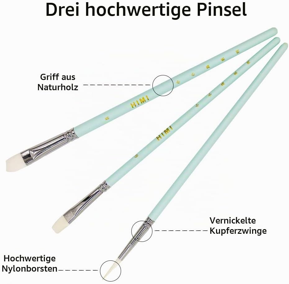 HIMI Gouache-Farbenset, 24 Farben x 30 ml, einzigartiges Geleebecher-Design mit 3 Malpinseln und ein