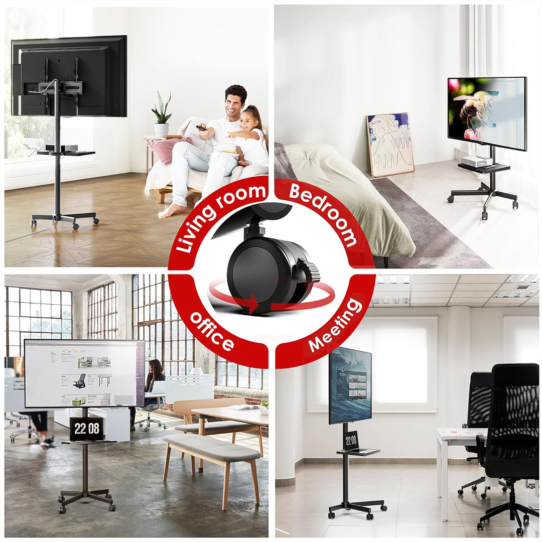 AOKCOS TV Ständer Rollbar für 32-65 Zoll Fernseher, TV Wagen mit Tablett, Fernsehständer Höhenverste