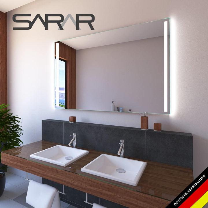 SARAR | Badspiegel Designo MA2110 mit LED-Beleuchtung eckiger Wandspiegel mit Licht Leuchtspiegel Ba