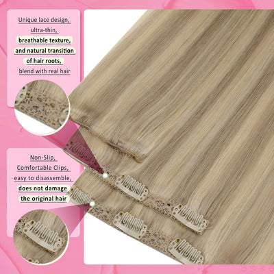 YoungSee Echthaar Extensions Clip Blond 50 cm Goldblond Strahnchen Mittelblond Clip in Extensions Ec