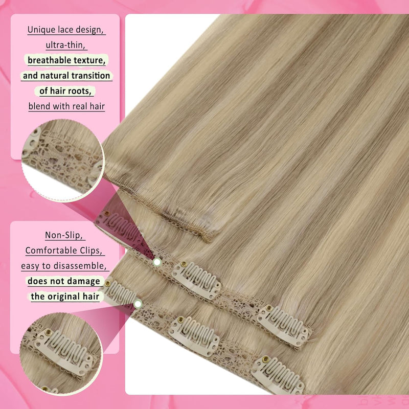 YoungSee Echthaar Extensions Clip Blond 50 cm Goldblond Strahnchen Mittelblond Clip in Extensions Ec