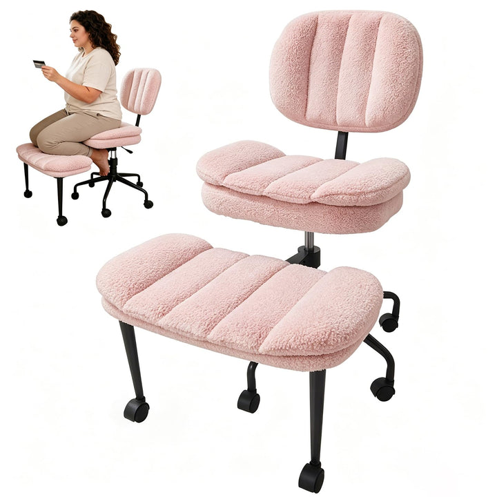 Bürostuhl Schreibtischstuhl Schneidersitz Stuhl, Kunstlammfell Ergonomischer Meditationsstuhl mit Ve