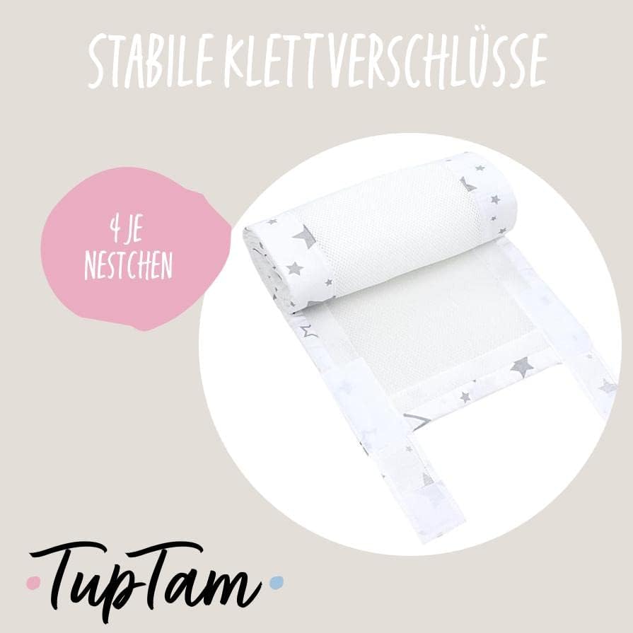 TupTam Bettumrandung Babybett 3D Mesh Nestchen – Gitterstäbe Schutz Netz 2er, Farbe: Grosse Sterne G