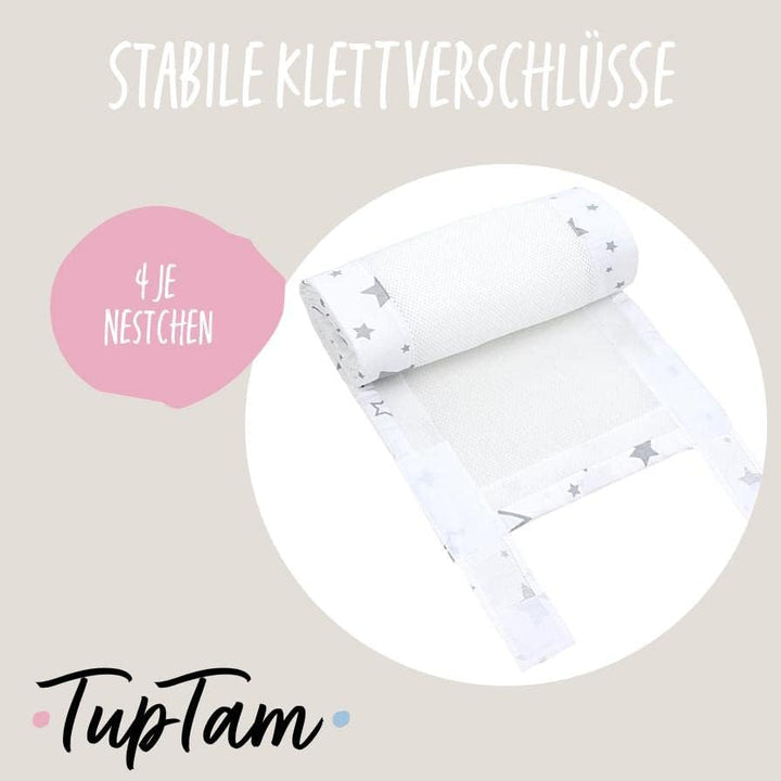 TupTam Bettumrandung Babybett 3D Mesh Nestchen – Gitterstäbe Schutz Netz 2er, Farbe: Grosse Sterne G