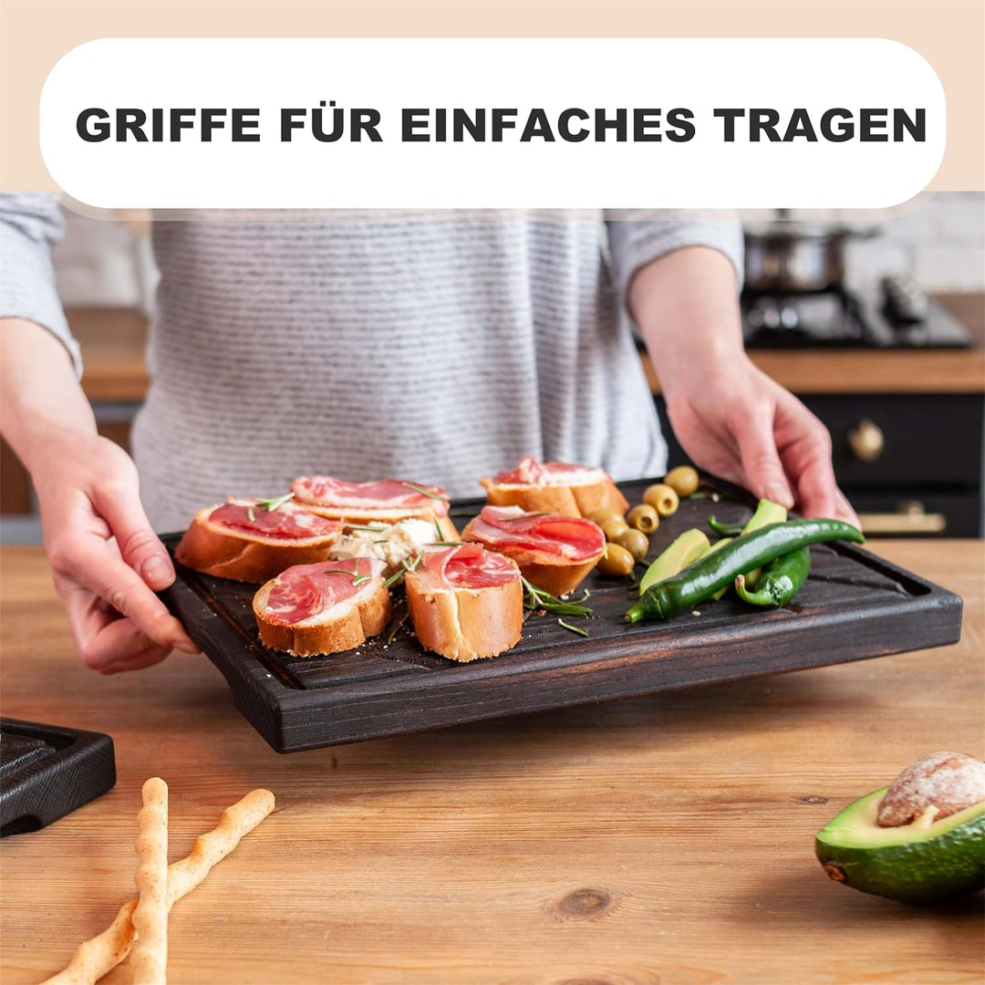 TESLYAR Steak Brett Servierbrett Holz Eichenholz 35x25cm Gross - Steak Servierplatte Vesperbrett/Ste