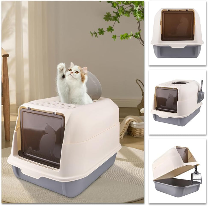Katzentoilette mit Schaufel, geschlossenes Katzentoilette, abnehmbarer Rand, auslaufsicher, für ausg