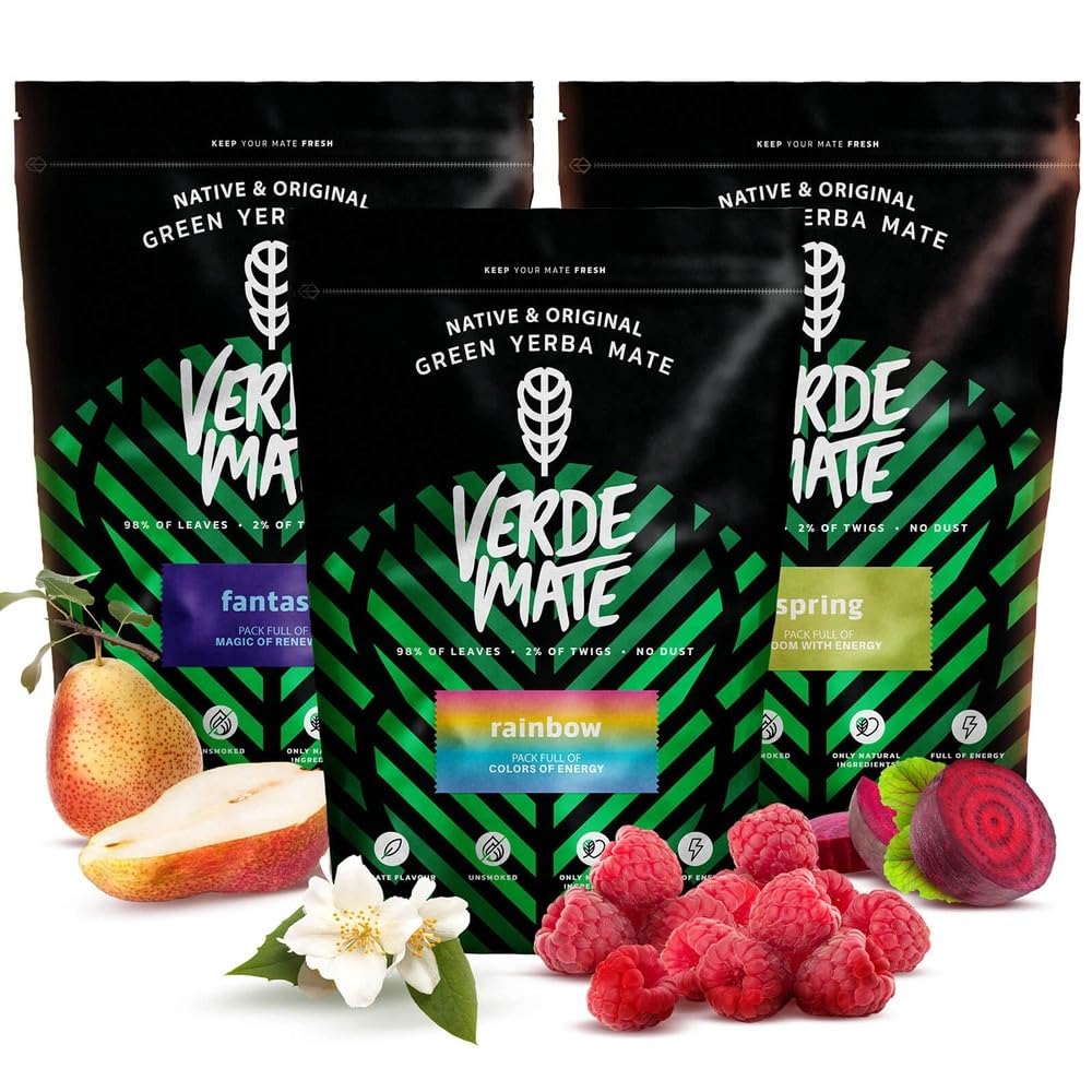 Mate Tee Set Verde Mate Fantasy, Spring & Rainbow 3x400g - Brasilianische Yerba Mate - 5mm Grobe Blä