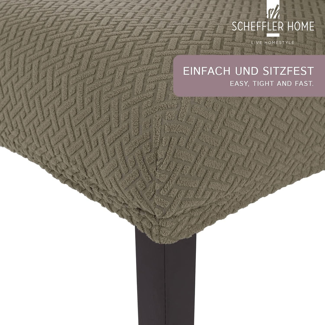 SCHEFFLER-Home Stuhlhussen Stretch Luna/Stuhlhussen 4er Set Taupe/elastische Flanell Stuhlabdeckunge