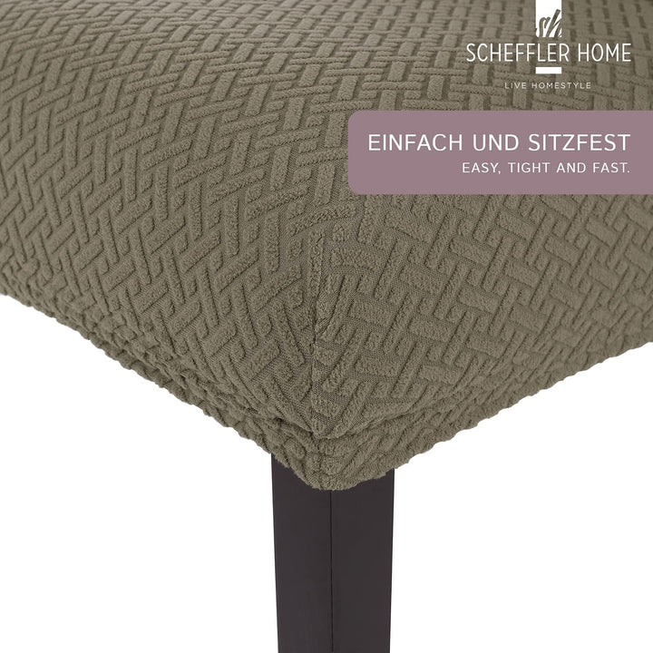 SCHEFFLER-Home Stuhlhussen Stretch Luna/Stuhlhussen 4er Set Taupe/elastische Flanell Stuhlabdeckunge