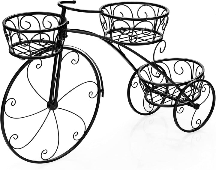 HOMASIS Blumenständer Fahrradform, Blumentreppe Metall Pflanzenständer mit 3 Ebenen, Pflanzentreppe