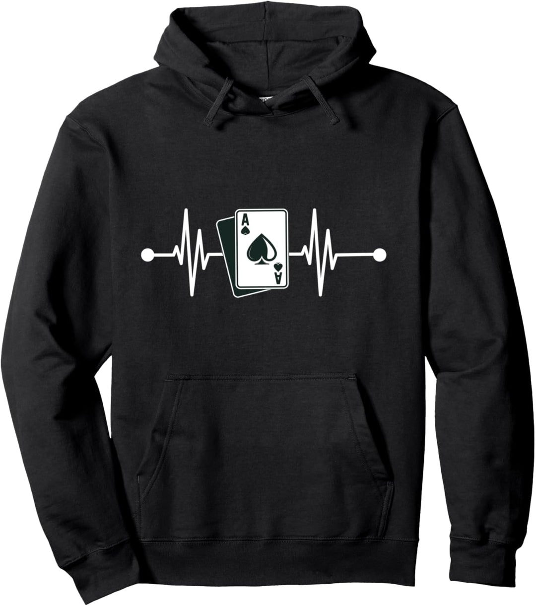 Ass Pik Poker Herzschlag Puls Pokerspieler Kartenspiel Glück Pullover Hoodie