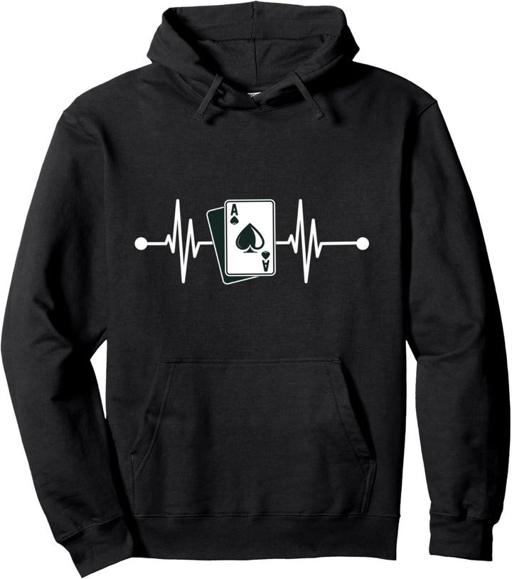 Ass Pik Poker Herzschlag Puls Pokerspieler Kartenspiel Glück Pullover Hoodie